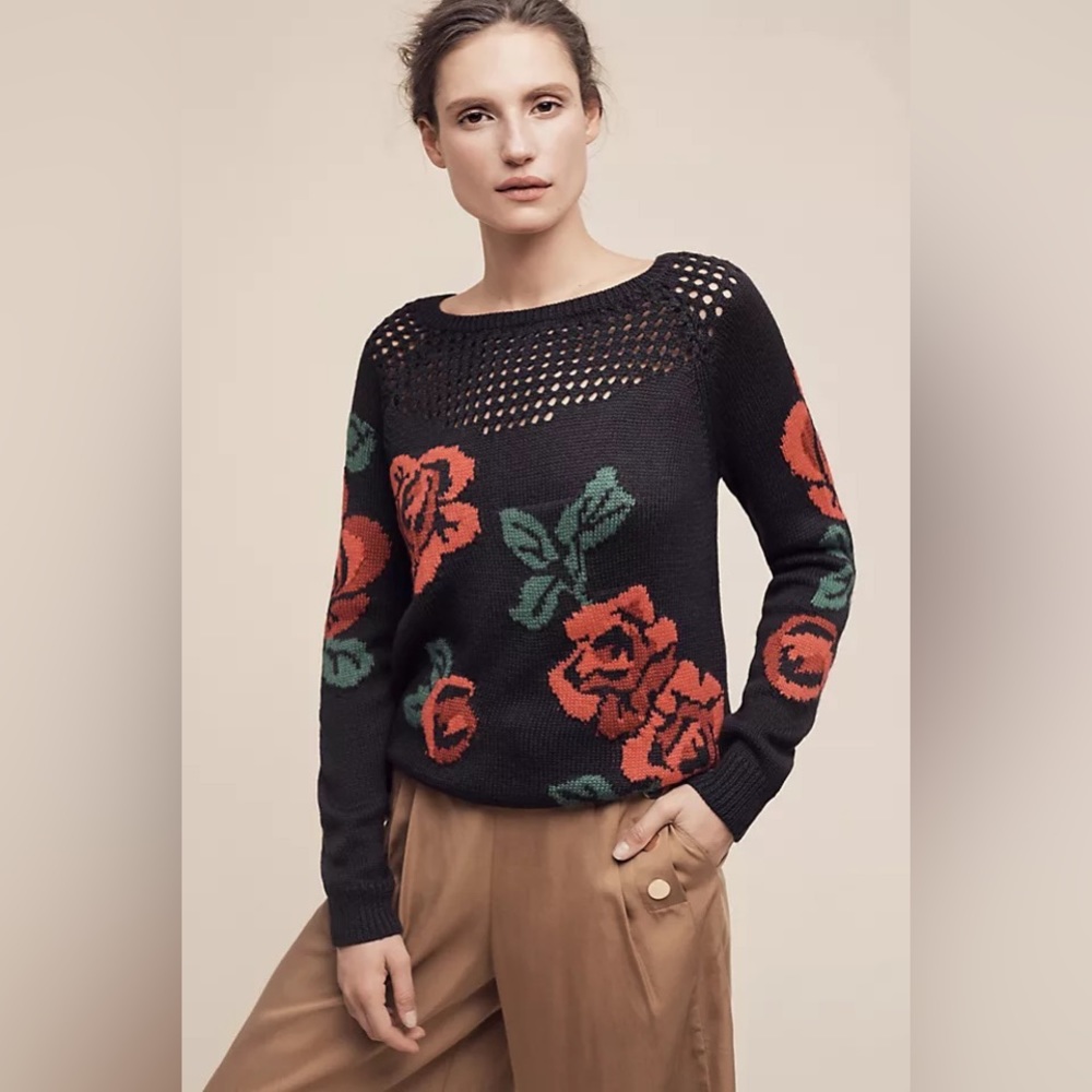 Plenty by Tracy Reese black knitted rose sweater